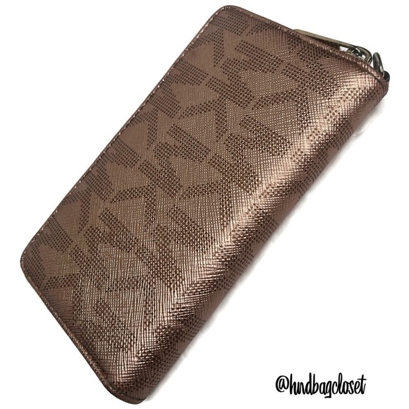 Michael Kors MK Rose Gold Metallic Logo Medium Wallet - Picture 5 of 11